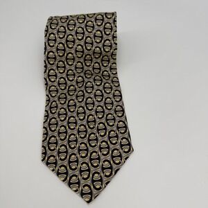 Paolo Gucci Mens Silk Necktie Yellow Black Silver‎ Geometric Chain Link Pattern